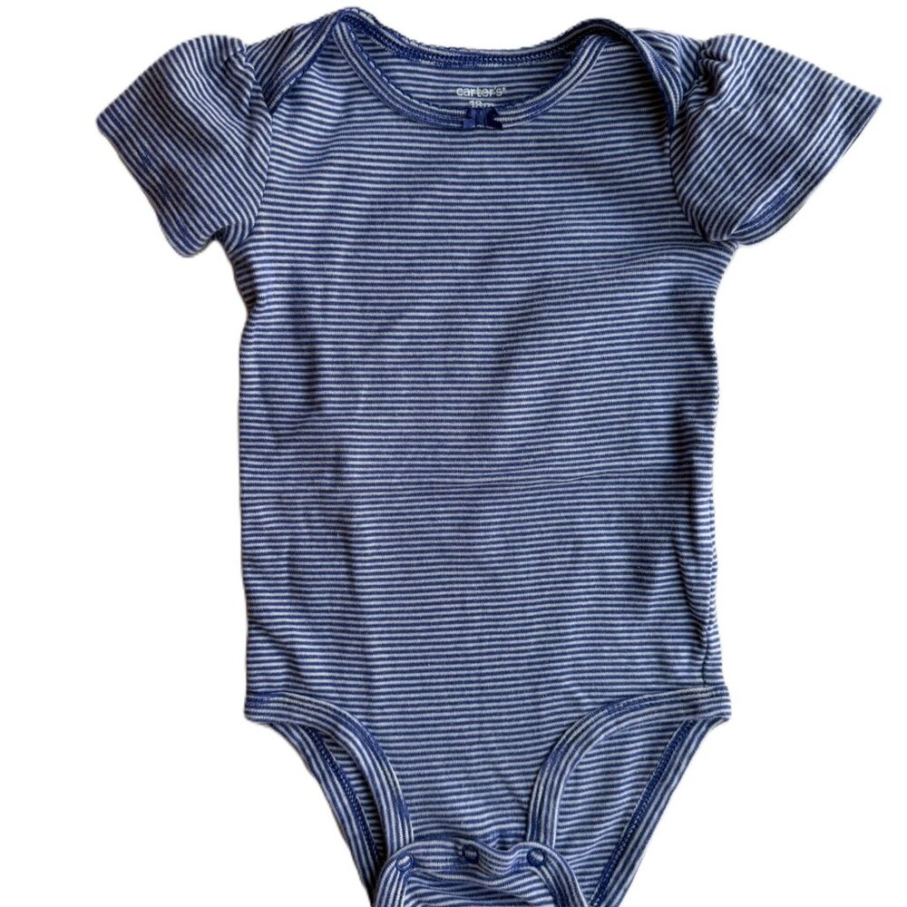 3/$21 | Baby Girl 18M Summer Short Sleeve Bodysuits, Set of 3 Blues and Grays - Picture 3 of 13